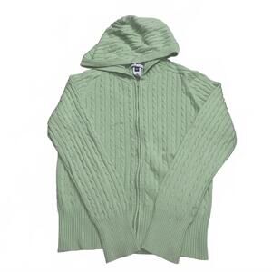 Vintage Y2K GAP Mint Green Cable Knit Hoodie Womens M Stretch Zip Up 2000s Sprin